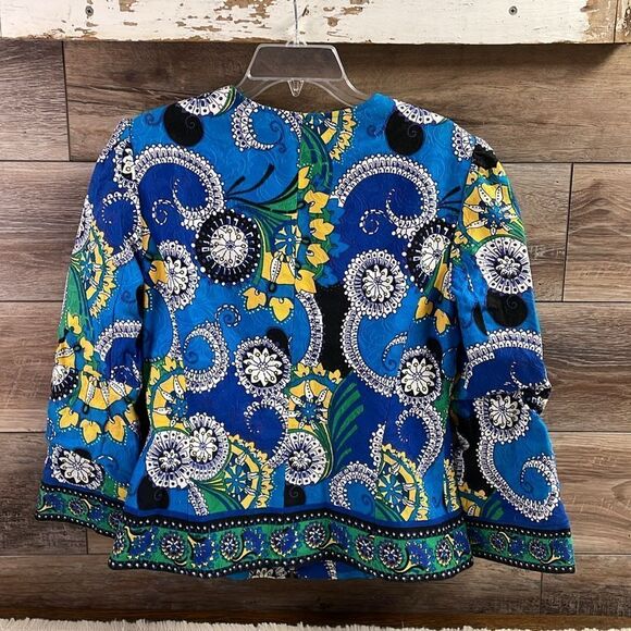 Peck & Peck Bold Floral Paisley Print Textured Lined Zip Up Jacket Size 12 - Picture 4 of 7